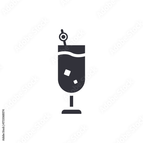 Stylized Refreshment Glass With Straw And Ice Cubes Design