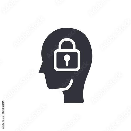 Mental Security Concept With Head Silhouette And Padlock Symbol