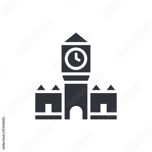Architectural Timepiece Symbol Ornate Clock Tower With Battlements