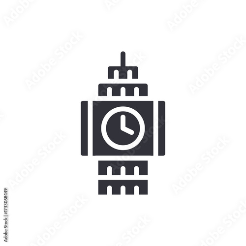 Minimalist Clock Tower Emblem Representing Architectural Landmark Icon
