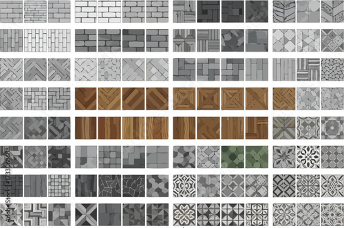 Collection of diverse abstract geometric patterns and textures displayed in a grid for design inspiration and background applications