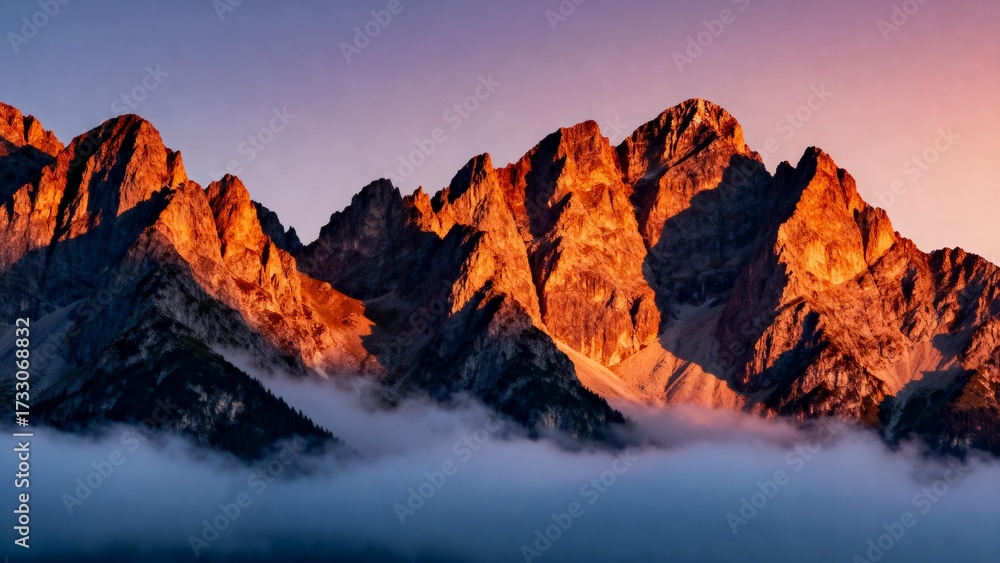 Obraz premium Mountain peaks at sunrise