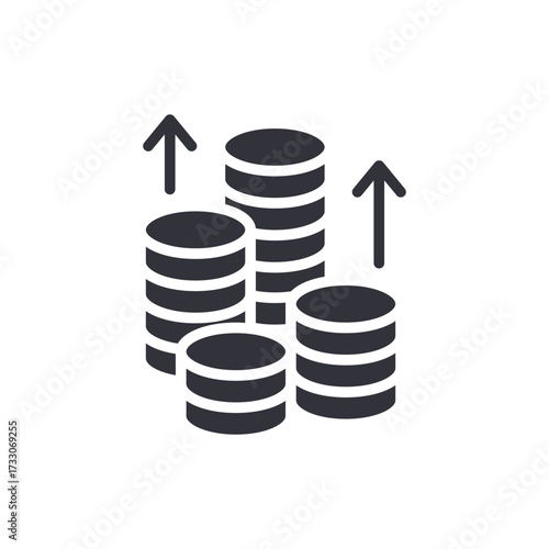 Rising Financial Growth Represented By Stacked Coins And Upward Arrows