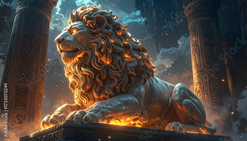 Temple guardian statue glow