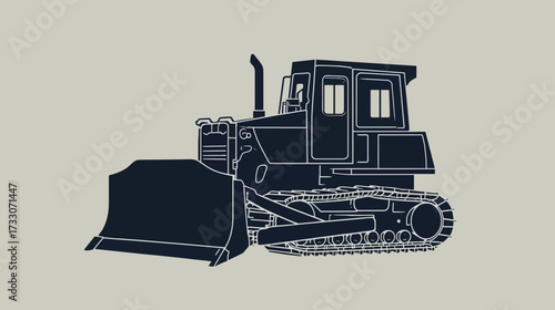 Illustration of a bulldozer with a large blade and tracks on a light background.