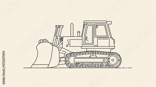 Line drawing of a bulldozer with a large blade.