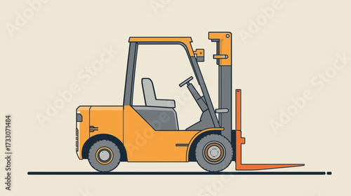 Illustration of a yellow forklift truck on a beige background.