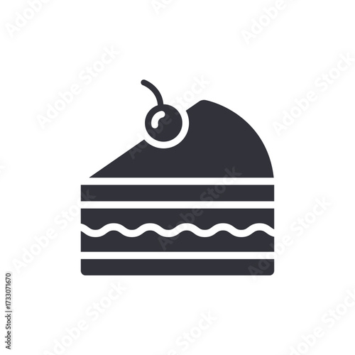Simplified Cake Slice Icon With Cherry Topping Isolated Illustration