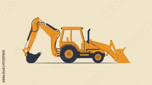 Illustration of a yellow backhoe with a front loader and a digging arm.