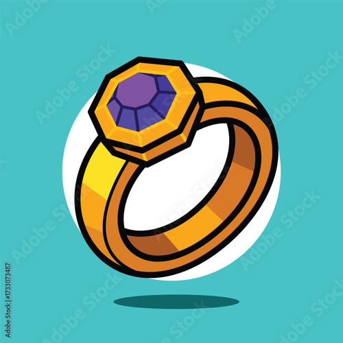 Golden Ring with Purple Gem Illustration for RPG Game Icon, Fantasy Jewelry, and Magical Treasure Design