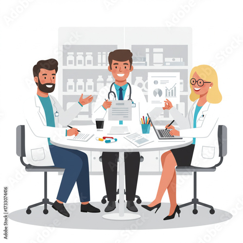 World Pharmacists Day Collaborative healthcare professionals in a medical team meeting discussing patient treatment plans and research