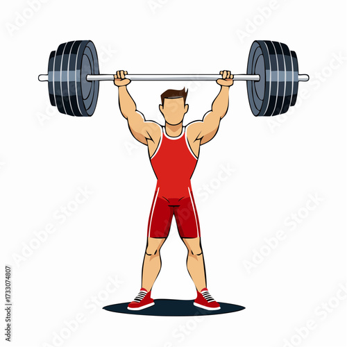 Male weightlifter performing overhead lift in competition