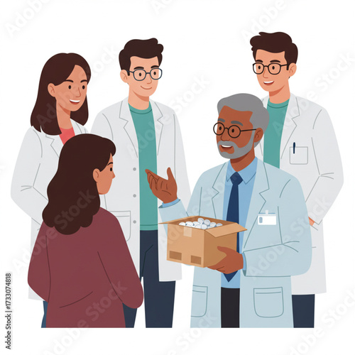 Medical Discussion, Healthcare Professionals, Clinic, Illustration, Informative, Group Interaction, Collaboration