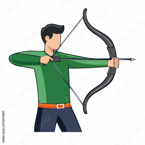 Focused archer shooting arrow in sunny outdoor scene