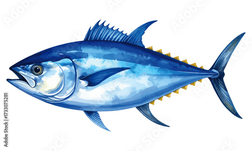 Hand-Painted Watercolor Bluefin Tuna Fish Artwork
