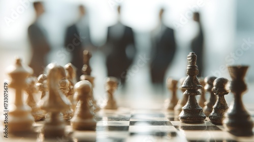 Wallpaper Mural Chess game strategy with blurred business people board pieces Torontodigital.ca
