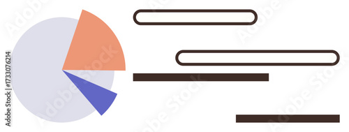 Pie chart with three segments and horizontal bars for data comparison. Ideal for analytics, reporting, research, finance, education, presentations, infographics, simple flat metaphor