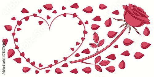 Love's Embrace: A captivating graphic featuring a delicate rose, surrounded by a heart-shaped frame of petals, symbolizing affection and romance.