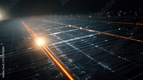 Dark solar panel grid with glowing orange lines image