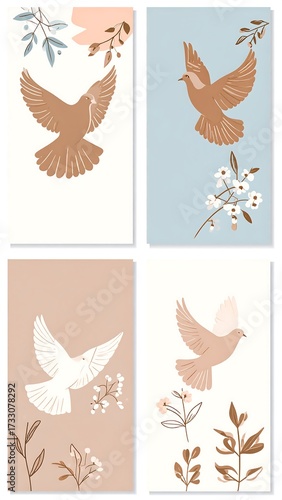 Four abstract bird designs