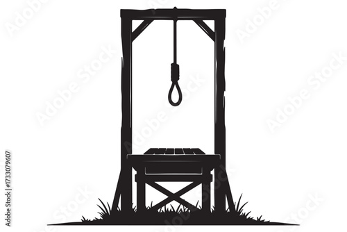 Silhouette of a gallows isolated on white background, evoking themes of justice, punishment, and historical execution methods in bygone eras vector illustration