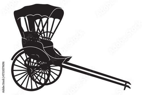 Silhouette of a traditional rickshaw isolated on white background, representing a mode of transportation and cultural heritage in some regions vector illustration