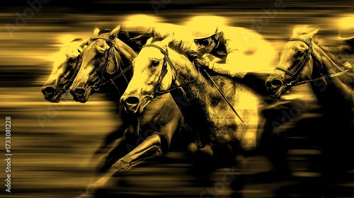 Horses compete in a thrilling race at the local racetrack on a sunny afternoon