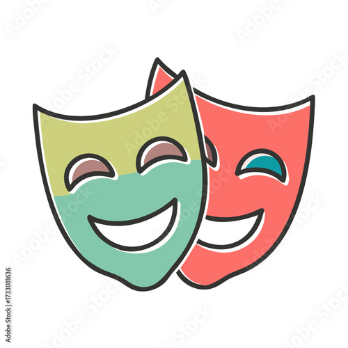 Expressive theater masks representing joy and sorrow for dramatic performance art and entertainment concepts