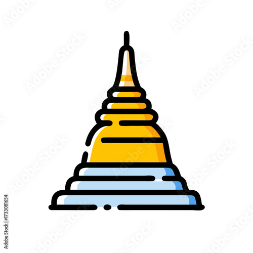 Vibrant golden stupa icon symbolizing peace and enlightenment, perfect for spiritual or travel themes