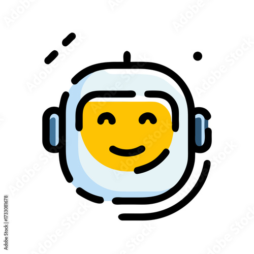 Joyful astronaut helmet icon radiates futuristic exploration and friendly space adventure with a happy yellow face