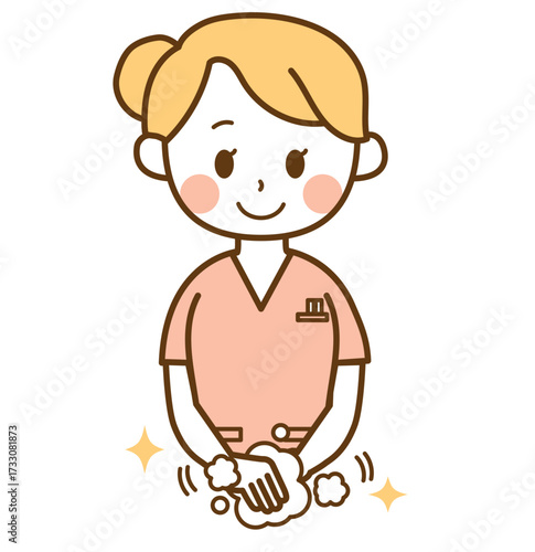 手洗いをしている看護師の女性