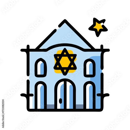 Stunning synagogue building with Star of David symbol and star accent, perfect for religious and cultural themes