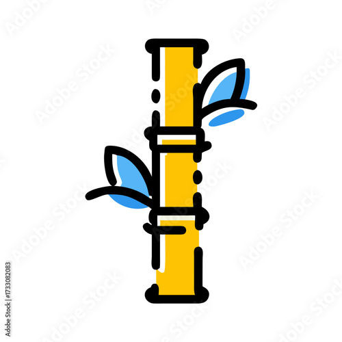 Stylized bamboo stalk with delicate blue leaves, perfect for Asian-inspired designs and serene natural themes, originally a scalable vector graphic