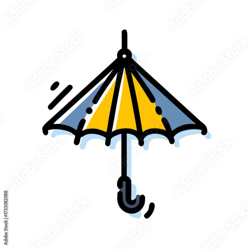 Stay dry with a cheerful umbrella design, perfect for weather forecasts, apparel, or adding a touch of whimsy to any project, a colorful rainy day icon.