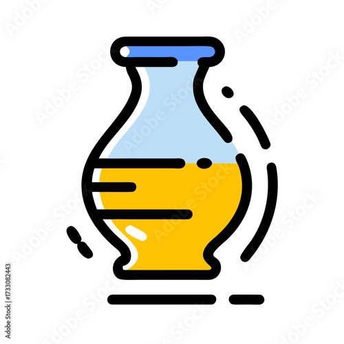 Vibrant laboratory flask with yellow liquid and blue top, ideal for science, research, and medical concepts