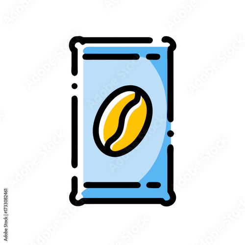 Vibrant coffee bean packaging icon perfect for branding cafe menus and beverage marketing materials