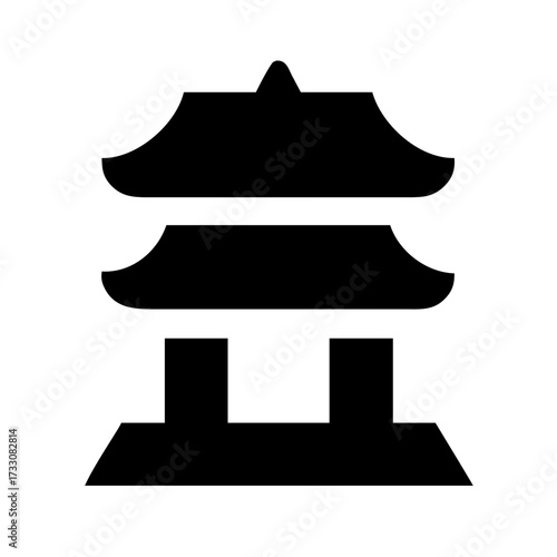 Elegant black silhouette of a traditional Asian pagoda building, representing culture, history, and architectural beauty, perfect for design projects.