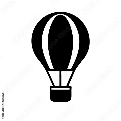 Classic black hot air balloon silhouette soaring high, representing adventure, freedom, and travel dreams for captivating designs.