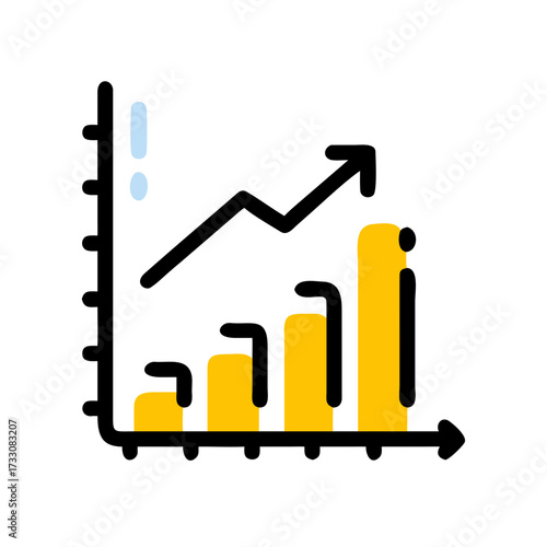 Dynamic upward trending bar graph with arrow indicating successful business growth and financial progress