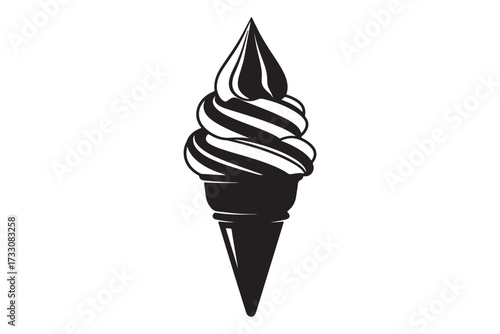 A delicious soft serve ice cream cone with swirl isolated on white background, perfect for summer treats and dessertthemed designs and menus vector illustration