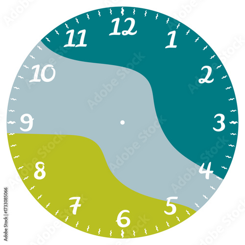 Clock Face Design in Blue, Green and Yellow – Modern Abstract Wall Clock Dial