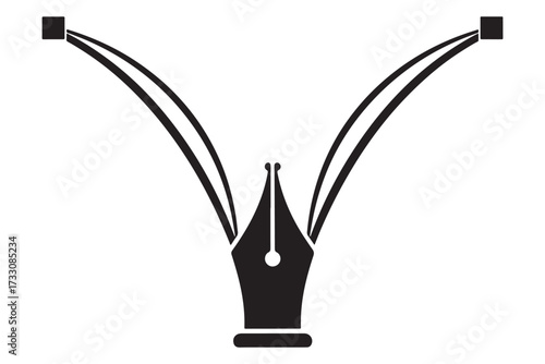 Illustration of a fountain pen nib with bezier curves extending from the top, isolated on white background, symbolizing graphic design and creativity vector illustration