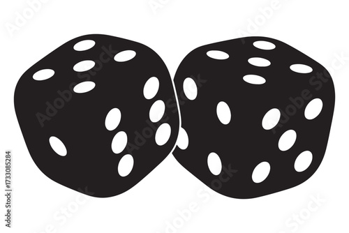 Pair of black dice with white dots, isolated on white background, representing chance, gambling, and games of luck and strategy vector illustration