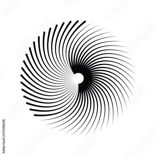 Abstract black and white swirl pattern with radial lines
