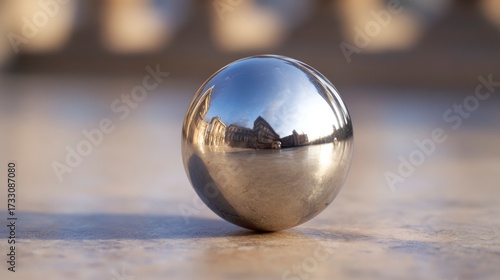 Reflective metal sphere outdoors