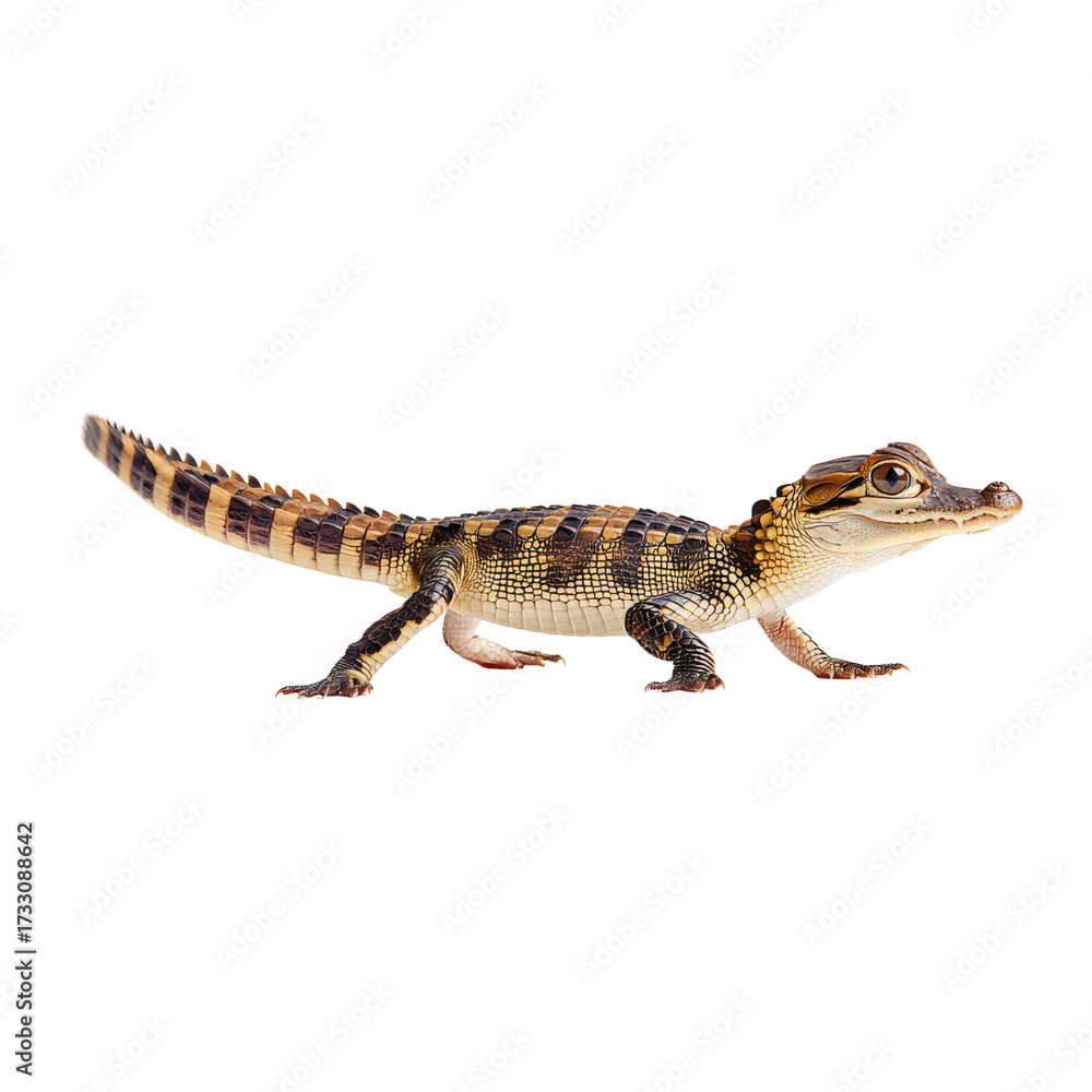 Naklejka premium Colorful reptile with unique skin patterns on an isolated white background showcasing vibrant details and textures