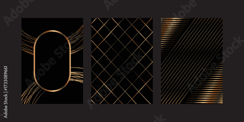 Golden Geometric Patterns on Black  Elegant Luxury Background Set