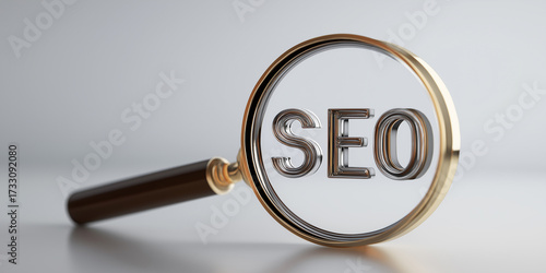 Magnifying glass focusing on SEO letters concept