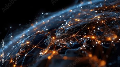 Globe with network connections and city lights