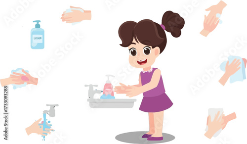 Joyful child learns vital hygiene steps demonstrating proper handwashing and drying techniques for a healthy lifestyle